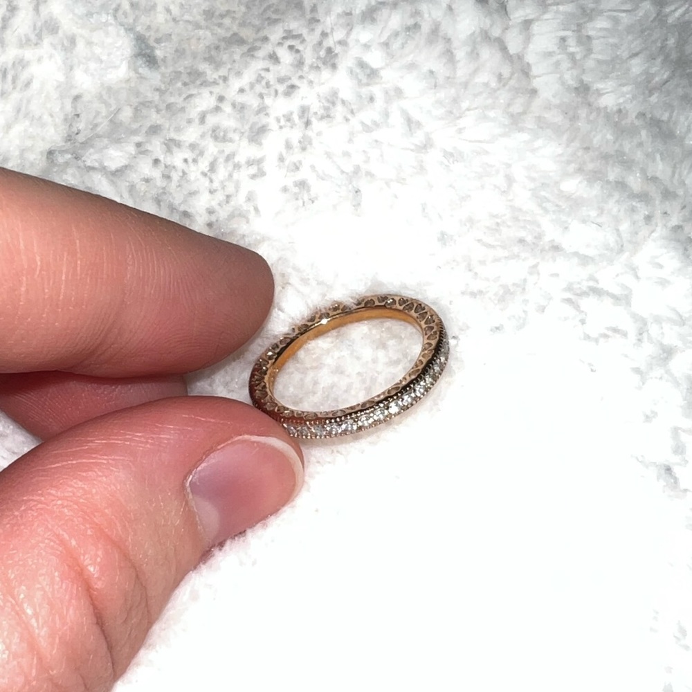 Rose Gold Pandora Sparkle & Hearts Ring Sz 6